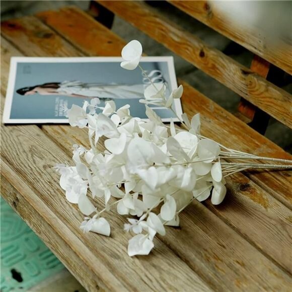 3Pcs Artificial Eucalyptus Leaves with White Flowers and Stems - Picture 6 of 7